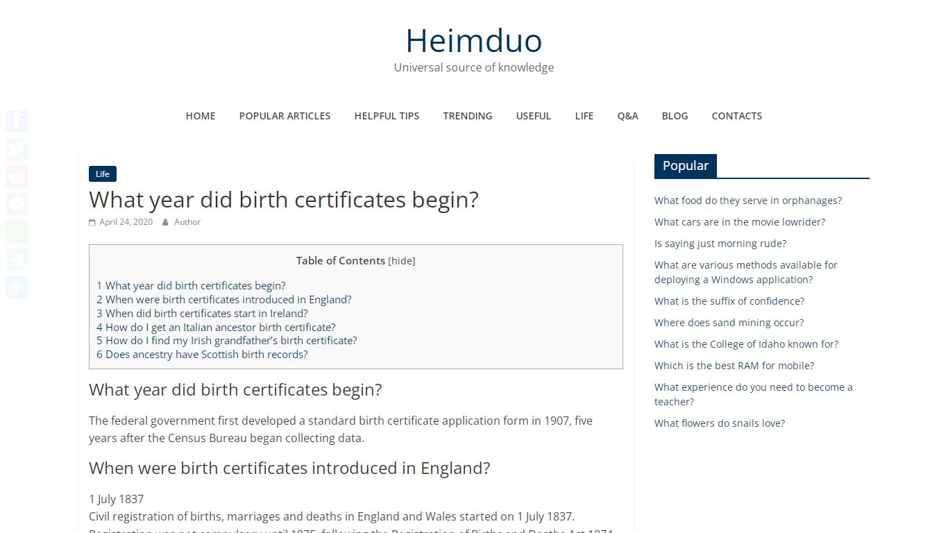 What year did birth certificates begin? – Heimduo