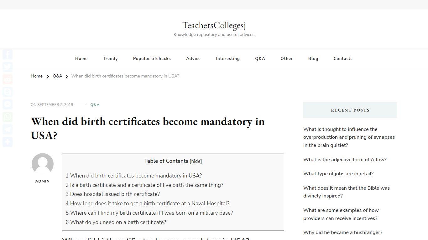 When did birth certificates become mandatory in USA?