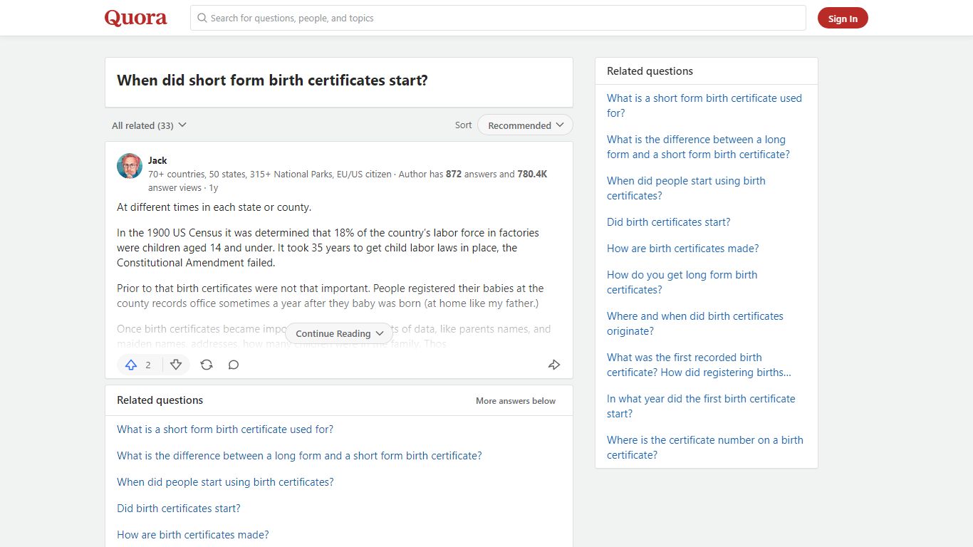 When did short form birth certificates start? - Quora